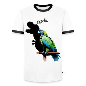 lustiger T-Rex Papagei Gelb Blau Ara Macaw - Männer Kontrast-T-Shirt - Weiß/Schwarz - Vorne - AI Model Female 172 light (172cm) & AI Model Male 178 dark (178cm)