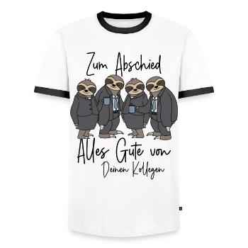 Abschied Kollege neuer Job Alles Gute Jobwechsel - Männer Kontrast-T-Shirt - Weiß/Schwarz - Vorne - AI Model Female 172 light (172cm) & AI Model Male 178 dark (178cm)