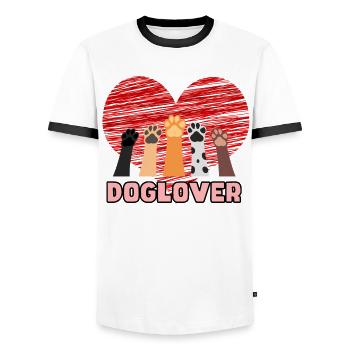 Doglover pour les vrais amoureux des chiens # - T-shirt contrasté Homme - blanc/noir - Devant - AI Model Female 172 light (172cm) & AI Model Male 178 dark (178cm)