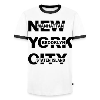 New York City NYC Manhattan Brooklyn Shirt - T-shirt contrasté Homme - blanc/noir - Devant - AI Model Female 172 light (172cm) & AI Model Male 178 dark (178cm)