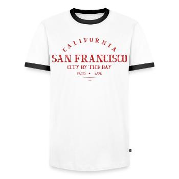 San Francisco | La ville au bord de la baie - T-shirt contrasté Homme - blanc/noir - Devant - AI Model Female 172 light (172cm) & AI Model Male 178 dark (178cm)