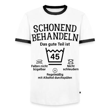 45. Geburtstag Schonend Behandeln 45 Teil Ist 45 - Männer Kontrast-T-Shirt - Weiß/Schwarz - Vorne - AI Model Female 172 light (172cm) & AI Model Male 178 dark (178cm)