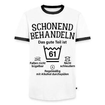 61. Geburtstag Schonend Behandeln 61 Teil Ist 61 - Männer Kontrast-T-Shirt - Weiß/Schwarz - Vorne - AI Model Female 172 light (172cm) & AI Model Male 178 dark (178cm)
