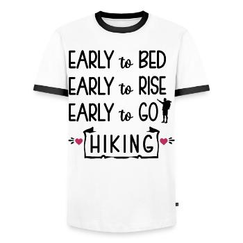 Early to Bed Early to rise Early to go Hiking - Men's Ringer Shirt - white/black - Front - AI Model Female 172 light (172cm) & AI Model Male 178 dark (178cm)
