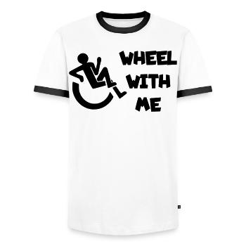 Rollen Sie mit mir in meinem Rollstuhl * - Männer Kontrast-T-Shirt - Weiß/Schwarz - Vorne - AI Model Female 172 light (172cm) & AI Model Male 178 dark (178cm)