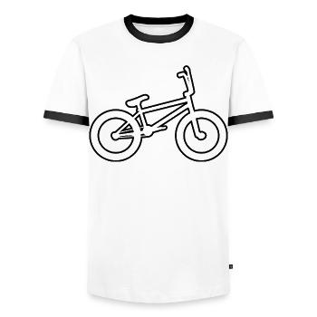 BMX Bike Drawing - Men's Ringer Shirt - white/black - Front - AI Model Female 172 light (172cm) & AI Model Male 178 dark (178cm)