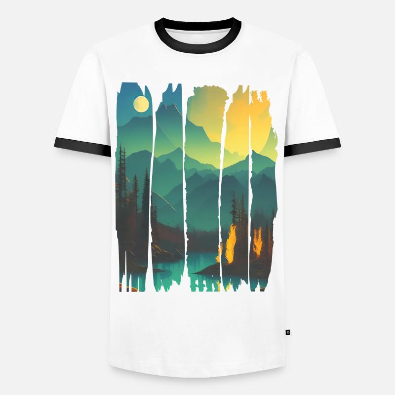 Landscape Campfire Forest - Men's Ringer Shirt - white/black