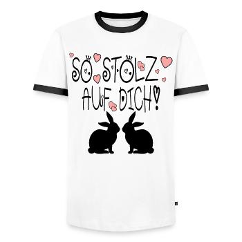Stolz auf Dich - Sprüche PAARE - HASEN - Männer Kontrast-T-Shirt - Weiß/Schwarz - Vorne - AI Model Female 172 light (172cm) & AI Model Male 178 dark (178cm)