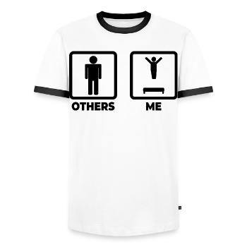 Trampolinspringen Zeitplan - Männer Kontrast-T-Shirt - Weiß/Schwarz - Vorne - AI Model Female 172 light (172cm) & AI Model Male 178 dark (178cm)