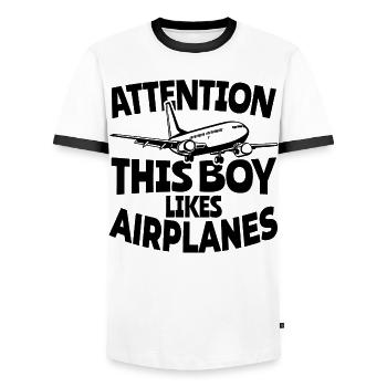 Flugzeug Junge - Männer Kontrast-T-Shirt - Weiß/Schwarz - Vorne - AI Model Female 172 light (172cm) & AI Model Male 178 dark (178cm)