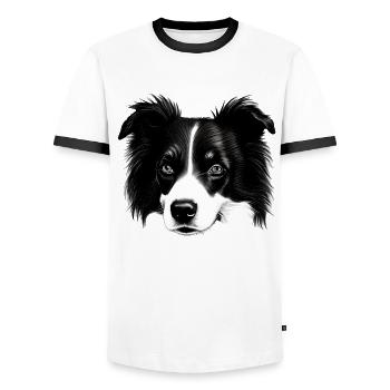 Border Collie Irischer Hütehund - Männer Kontrast-T-Shirt - Weiß/Schwarz - Vorne - AI Model Female 172 light (172cm) & AI Model Male 178 dark (178cm)