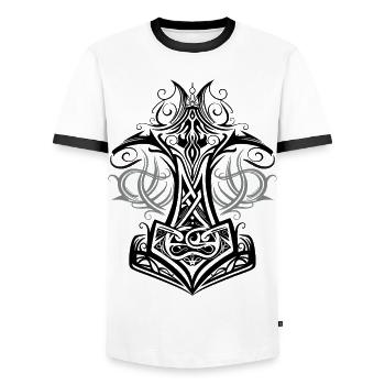 Thors Hammer Mjolnir Wikinger Symbol - Männer Kontrast-T-Shirt - Weiß/Schwarz - Vorne - AI Model Female 172 light (172cm) & AI Model Male 178 dark (178cm)