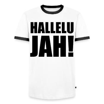 Hallelu Jah schwarz - Männer Kontrast-T-Shirt - Weiß/Schwarz - Vorne - AI Model Female 172 light (172cm) & AI Model Male 178 dark (178cm)