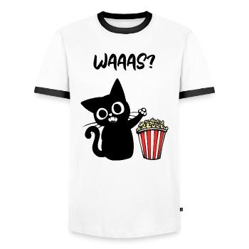 Movies Popcorn Cat Binge Watching Saying Cineaste - Men's Ringer Shirt - white/black - Front - AI Model Female 172 light (172cm) & AI Model Male 178 dark (178cm)
