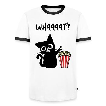 Cat Popcorn Movies Movies Cinema Night Theatre - T-shirt contrasté Homme - blanc/noir - Devant - AI Model Female 172 light (172cm) & AI Model Male 178 dark (178cm)