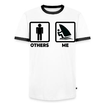 Windsurfer Schedule - Men's Ringer Shirt - white/black - Front - AI Model Female 172 light (172cm) & AI Model Male 178 dark (178cm)