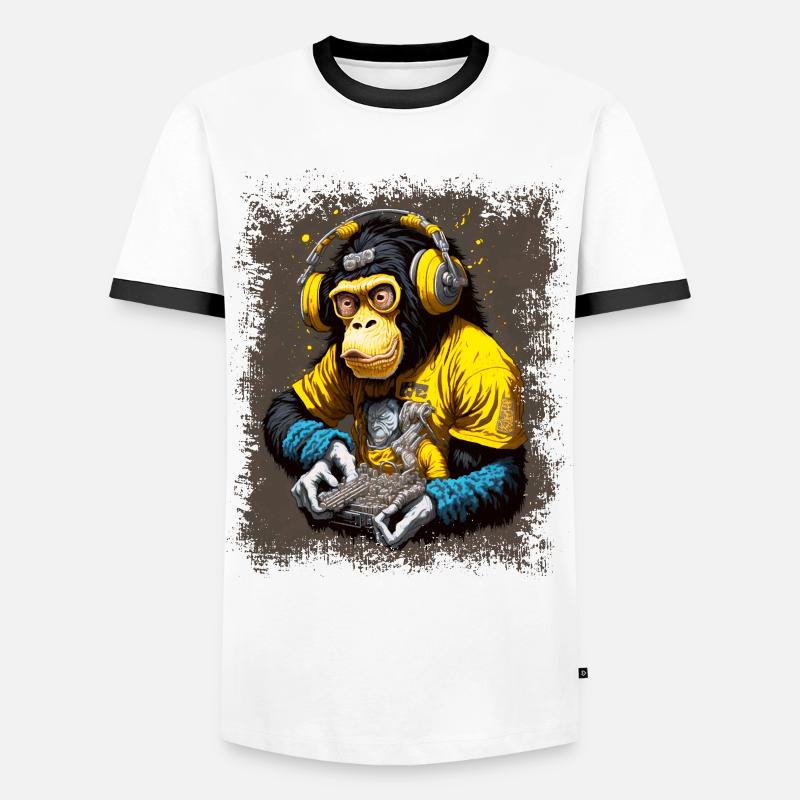 DJ Monkey - Men's Ringer Shirt - white/black
