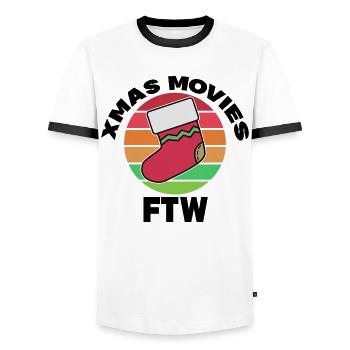 Watch Movie Night Movies Streaming Cinema - Men's Ringer Shirt - white/black - Front - AI Model Female 172 light (172cm) & AI Model Male 178 dark (178cm)