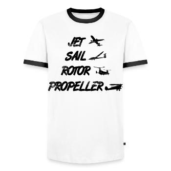 Airplane Enthusiast - Men's Ringer Shirt - white/black - Front - AI Model Female 172 light (172cm) & AI Model Male 178 dark (178cm)