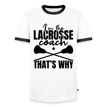 Lacrosse Coach - Männer Kontrast-T-Shirt - Weiß/Schwarz - Vorne - AI Model Female 172 light (172cm) & AI Model Male 178 dark (178cm)