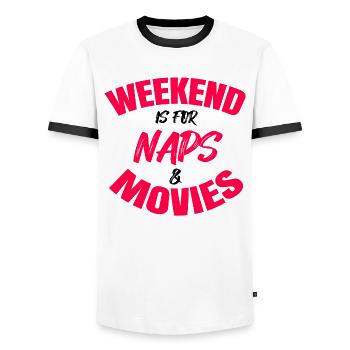 Movie Night Streaming Cineast Movies Statement - Men's Ringer Shirt - white/black - Front - AI Model Female 172 light (172cm) & AI Model Male 178 dark (178cm)