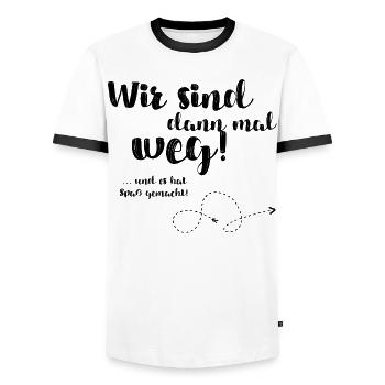 Wir sind dann mal weg - Männer Kontrast-T-Shirt - Weiß/Schwarz - Vorne - AI Model Female 172 light (172cm) & AI Model Male 178 dark (178cm)