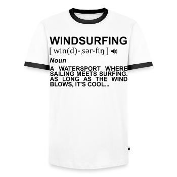 Windsurfing Dictionary - Men's Ringer Shirt - white/black - Front - AI Model Female 172 light (172cm) & AI Model Male 178 dark (178cm)