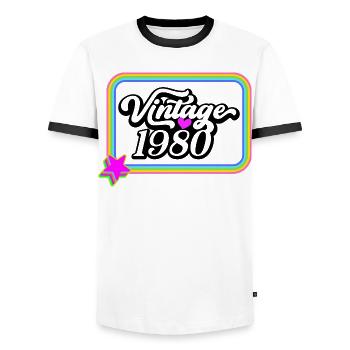 Vintage 1980 - Retro T-Shirt - Männer Kontrast-T-Shirt - Weiß/Schwarz - Vorne - AI Model Female 172 light (172cm) & AI Model Male 178 dark (178cm)