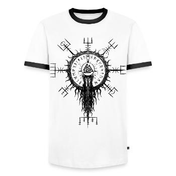 Vegvisir Wotansknoten Wikinger Runen Kompass - Männer Kontrast-T-Shirt - Weiß/Schwarz - Vorne - AI Model Female 172 light (172cm) & AI Model Male 178 dark (178cm)
