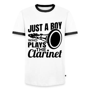 Just a boy playing the clarinet - Men's Ringer Shirt - white/black - Front - AI Model Female 172 light (172cm) & AI Model Male 178 dark (178cm)
