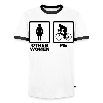 Cycling Women Sketch - Men's Ringer Shirt - white/black - Front - AI Model Female 172 light (172cm) & AI Model Male 178 dark (178cm)