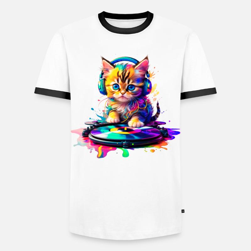 DJ Kitty – Rainbow 2 - Men's Ringer Shirt - white/black