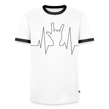 Frequency Music - Men's Ringer Shirt - white/black - Front - AI Model Female 172 light (172cm) & AI Model Male 178 dark (178cm)