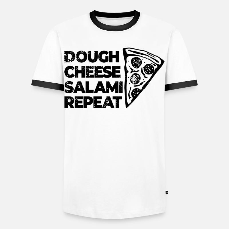 Dough Cheese Salami Repeat - Männer Kontrast-T-Shirt - Weiß/Schwarz