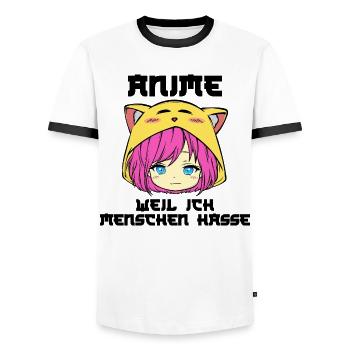 Japanisch Comic Manga Anime Zeichentrick Statement - Männer Kontrast-T-Shirt - Weiß/Schwarz - Vorne - AI Model Female 172 light (172cm) & AI Model Male 178 dark (178cm)