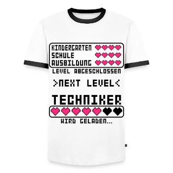 angehende Techniker vor Ausbildung Beginn Start - Männer Kontrast-T-Shirt - Weiß/Schwarz - Vorne - AI Model Female 172 light (172cm) & AI Model Male 178 dark (178cm)