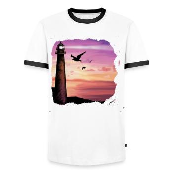Sunset Lighthouse Ocean Art - Männer Kontrast-T-Shirt - Weiß/Schwarz - Vorne - AI Model Female 172 light (172cm) & AI Model Male 178 dark (178cm)
