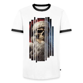 Dark Spell: The Skull Santa Claus Skull - Men's Ringer Shirt - white/black - Front - AI Model Female 172 light (172cm) & AI Model Male 178 dark (178cm)