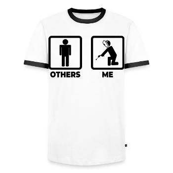 Welding stick figures - Men's Ringer Shirt - white/black - Front - AI Model Female 172 light (172cm) & AI Model Male 178 dark (178cm)