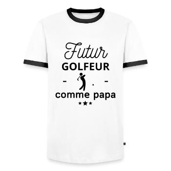 Futur golfeur comme papa, cadeau de naissance - T-shirt contrasté Homme - blanc/noir - Devant - AI Model Female 172 light (172cm) & AI Model Male 178 dark (178cm)