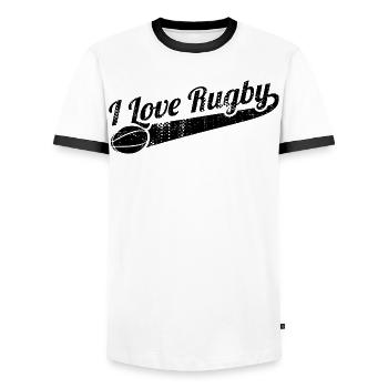 Rugby Love - Men's Ringer Shirt - white/black - Front - AI Model Female 172 light (172cm) & AI Model Male 178 dark (178cm)
