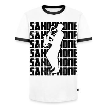 Saxophone - T-shirt contrasté Homme - blanc/noir - Devant - AI Model Female 172 light (172cm) & AI Model Male 178 dark (178cm)