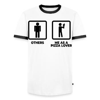 Pizza stick figures - Men's Ringer Shirt - white/black - Front - AI Model Female 172 light (172cm) & AI Model Male 178 dark (178cm)