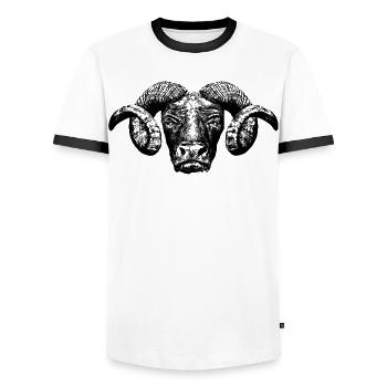Minotaur / Head - Men's Ringer Shirt - white/black - Front - AI Model Female 172 light (172cm) & AI Model Male 178 dark (178cm)