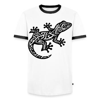 Lézard tribal - T-shirt contrasté Homme - blanc/noir - Devant - AI Model Female 172 light (172cm) & AI Model Male 178 dark (178cm)
