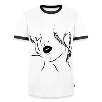 Feminine silhouette with sensual lips - Men's Ringer Shirt - white/black - Front - AI Model Female 172 light (172cm) & AI Model Male 178 dark (178cm)