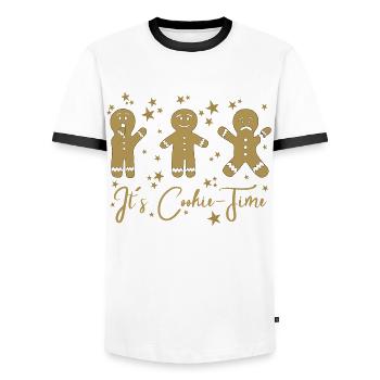 It’s Cookie Time – Gingerbread Design - Männer Kontrast-T-Shirt - Weiß/Schwarz - Vorne - AI Model Female 172 light (172cm) & AI Model Male 178 dark (178cm)