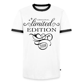 Limited Edition 2008 Birthday Gift Ladies - Men's Ringer Shirt - white/black - Front - AI Model Female 172 light (172cm) & AI Model Male 178 dark (178cm)