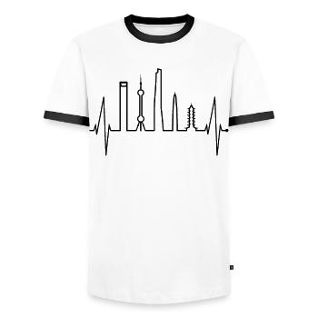 Shanghai Skyline Heartbeat Chine J’aime Shanghai - T-shirt contrasté Homme - blanc/noir - Devant - AI Model Female 172 light (172cm) & AI Model Male 178 dark (178cm)