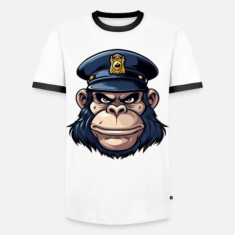 Monkey Policeman - Men's Ringer Shirt - white/black